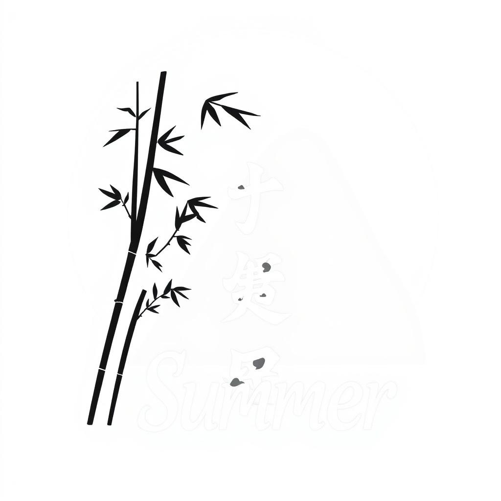 A minimalistic 2D black and white illustration embodying the theme of summer in a Japanese style