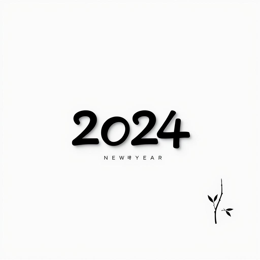 A minimalistic 2D black and white image themed around the New Year in a Japanese style