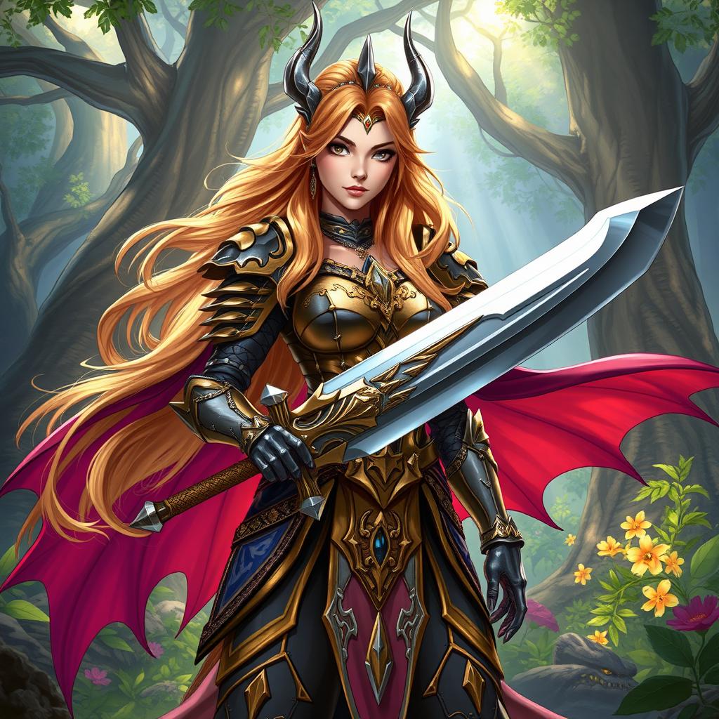 A fierce and beautiful princess-warrior named Ceca, with long flowing hair and striking features, dressed in a blend of royal armor and beast-inspired attire