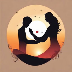 Illustrate 'عاشق', translated as 'lover'. Create an image that expresses deep love and passion, perhaps through a silhouette of a couple against a beautiful sunset or two intertwined hands.