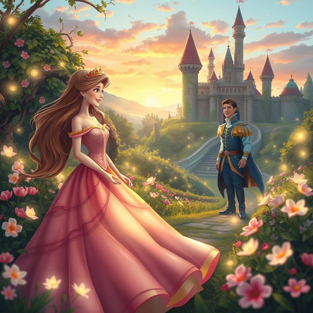 Whimsical Fantasy Scene: Princess and Prince in an Enchanted Garden