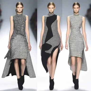 The avant-garde fashion designer showcased an anisometric dress, featuring unsymmetrical patterns and uneven hemlines.