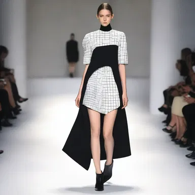 The avant-garde fashion designer showcased an anisometric dress, featuring unsymmetrical patterns and uneven hemlines.