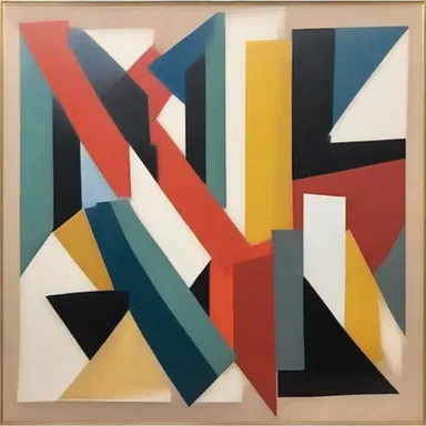 The artist's abstract painting exhibited anisometric shapes and dimensions, inviting the viewer to interpret the asymmetrical composition.