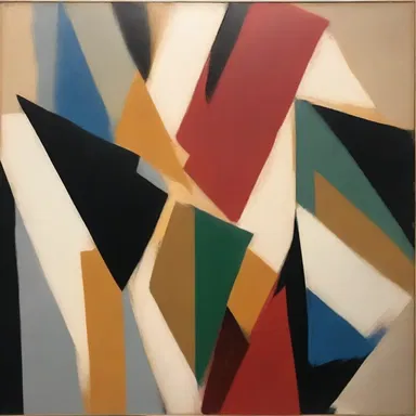 The artist's abstract painting exhibited anisometric shapes and dimensions, inviting the viewer to interpret the asymmetrical composition.