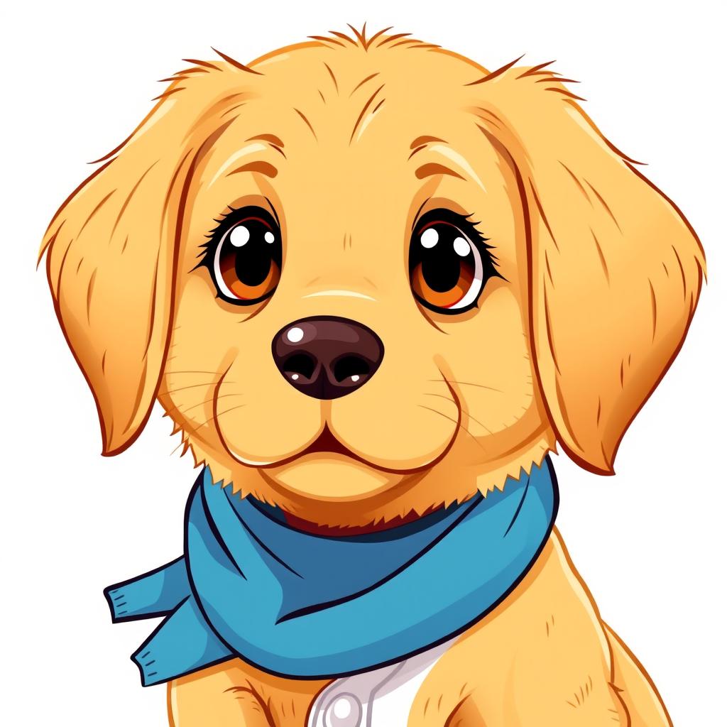 A creole puppy with traits of a Golden Retriever, realistic and appearing cute and friendly