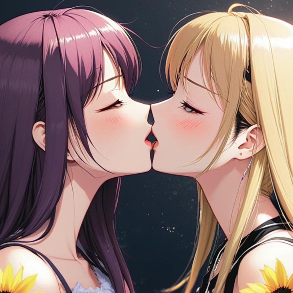 french kissing each other in a simple anime style