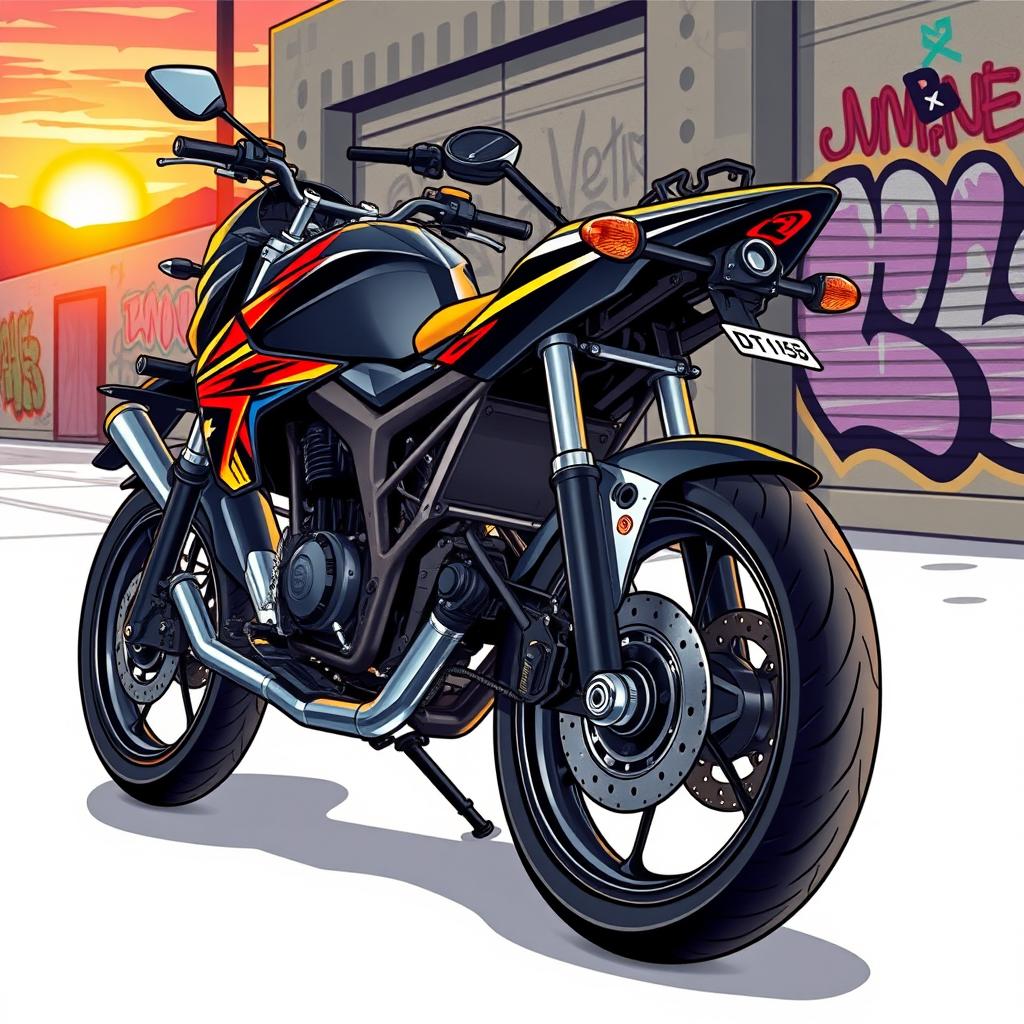 A visually striking illustration of a modified DTL125 motorcycle, showcasing its custom features and tuned modifications