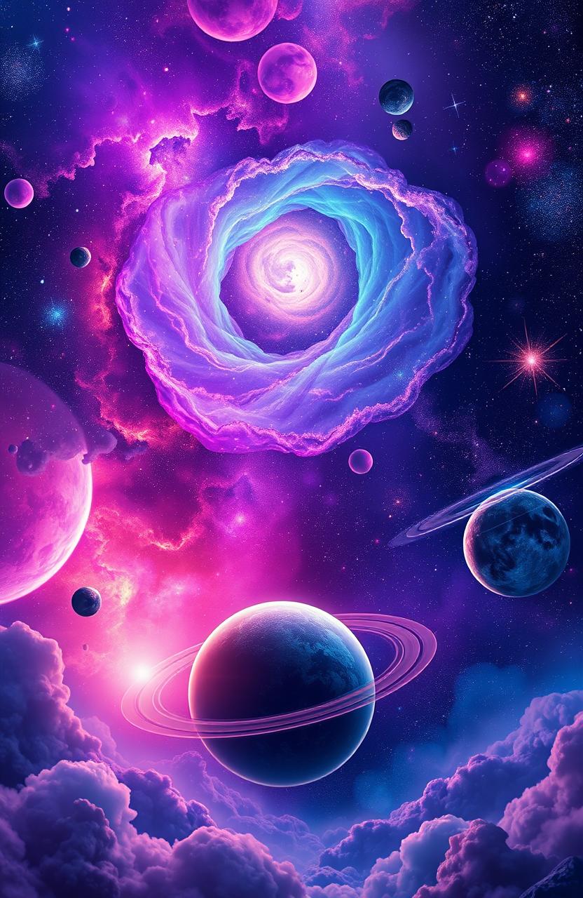 Mesmerizing Cosmic Landscape with Vibrant Nebulae and Majestic Planets