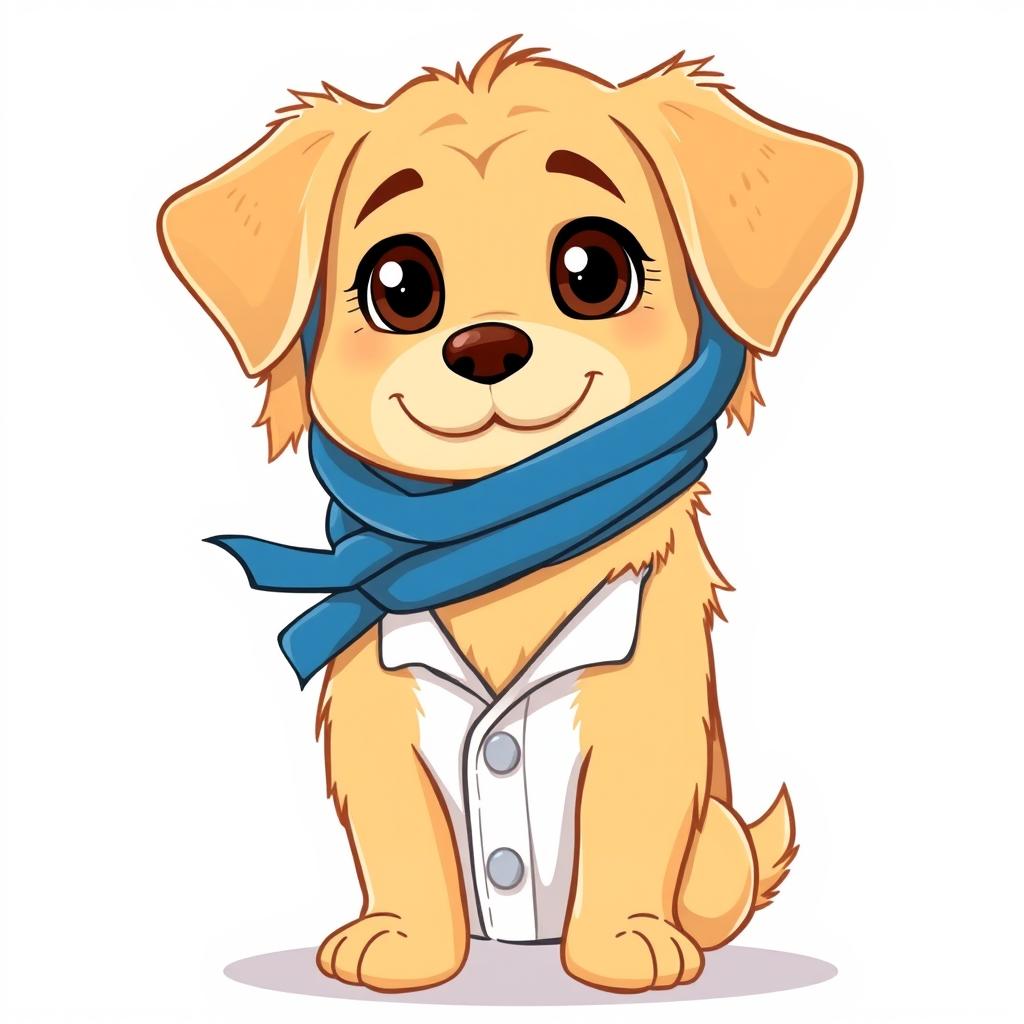 A charming mestizo dog with features of a Golden Retriever, depicted in a full-body view
