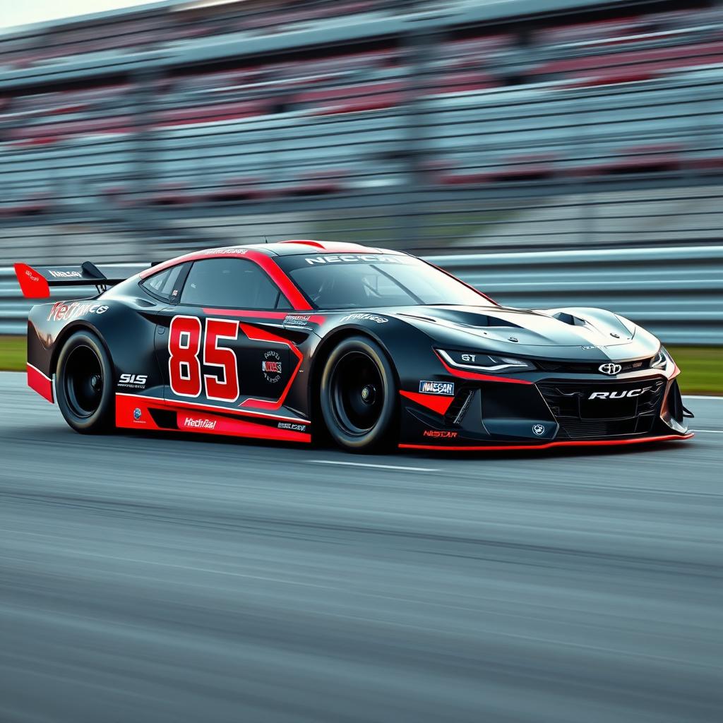 An aggressive design two-door sports coupe that competes in NASCAR with the number 85 prominently displayed