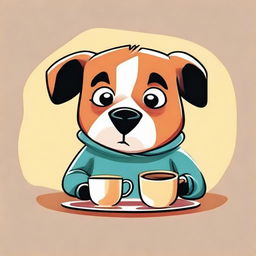 Illustrate a slightly grumpy cartoon dog waking up in the morning holding a coffee cup protectively. Make sure to infuse the scene with vibrant colours and lighthearted humour to emphasize the dog's strong attachment to its morning brew and early morning grumpiness.