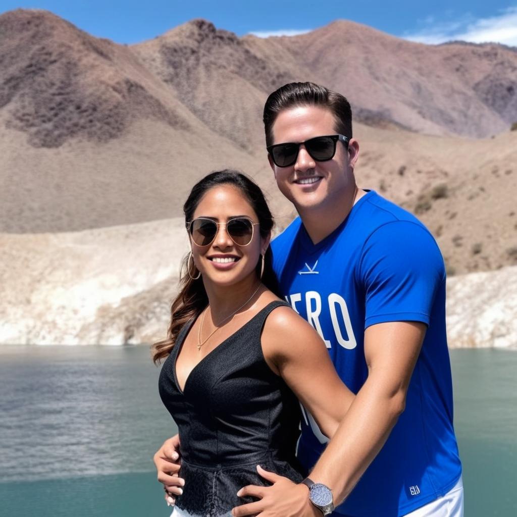 Animar esta imagen en California, en la foto el novio abraza la novia  por detrás y se la lleva volando por el medio del lago famoso en California donde se produce energía