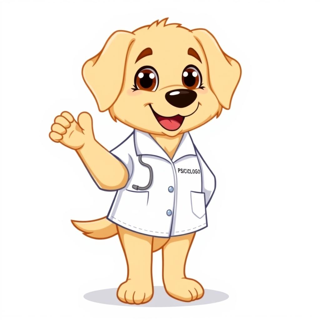 A digital illustration of a cartoon-style golden retriever dog standing on two legs in a modern and clean design