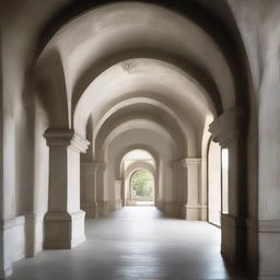 An architectural marvel, an elegantly architected archway placed in an ambient concrete room.