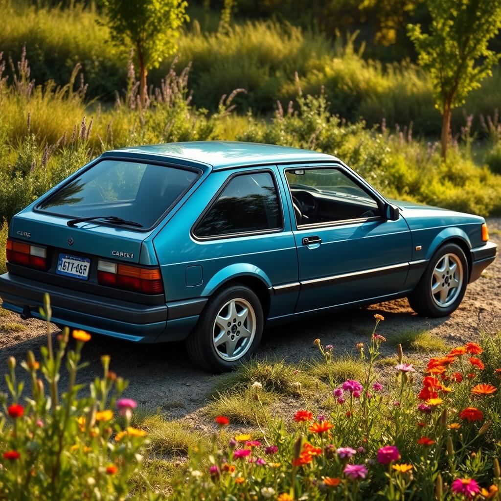 A classic 1989 Ford car in a stunning blue metallic color, featuring tinted windows and 16-inch aluminum wheels