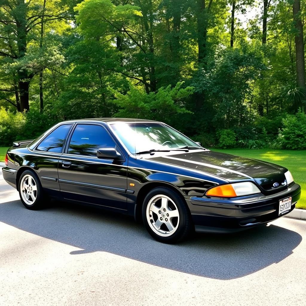 A 1995 Ford in sleek black metallic color, featuring tinted windows and stylish 18-inch aluminum alloy wheels