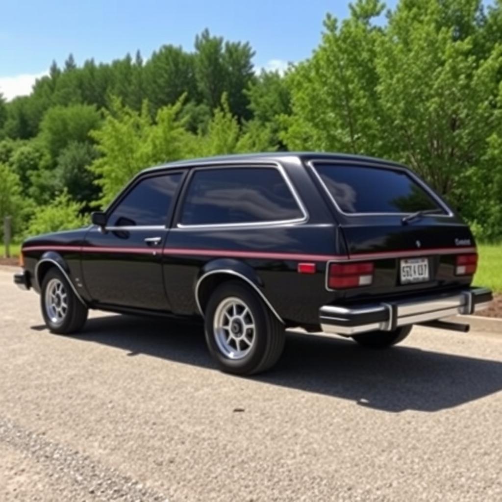 A 1981 Ford in sleek black metallic color, showcasing dark-tinted windows and stylish 15-inch aluminum alloy wheels