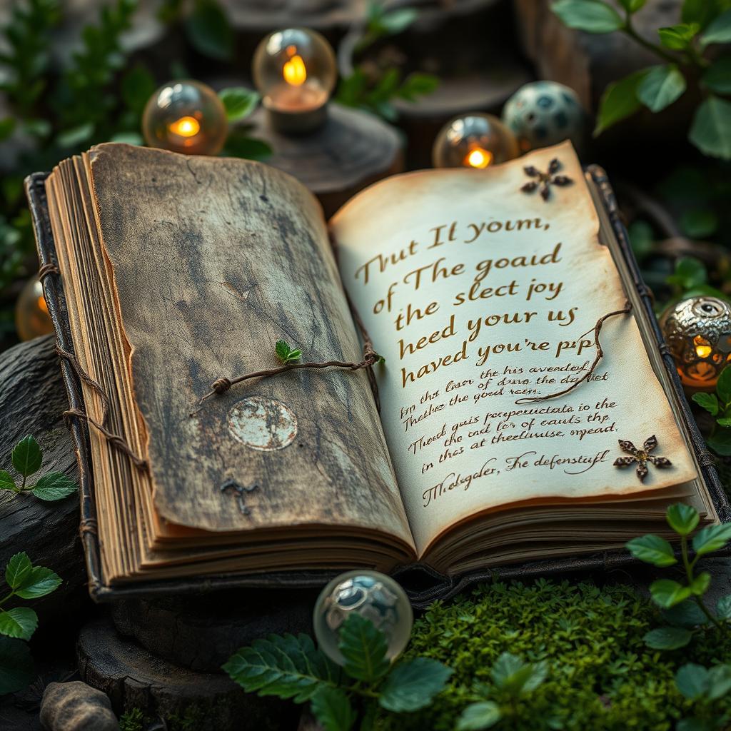 A weathered book with a living bark cover, displaying rich textures and organic patterns