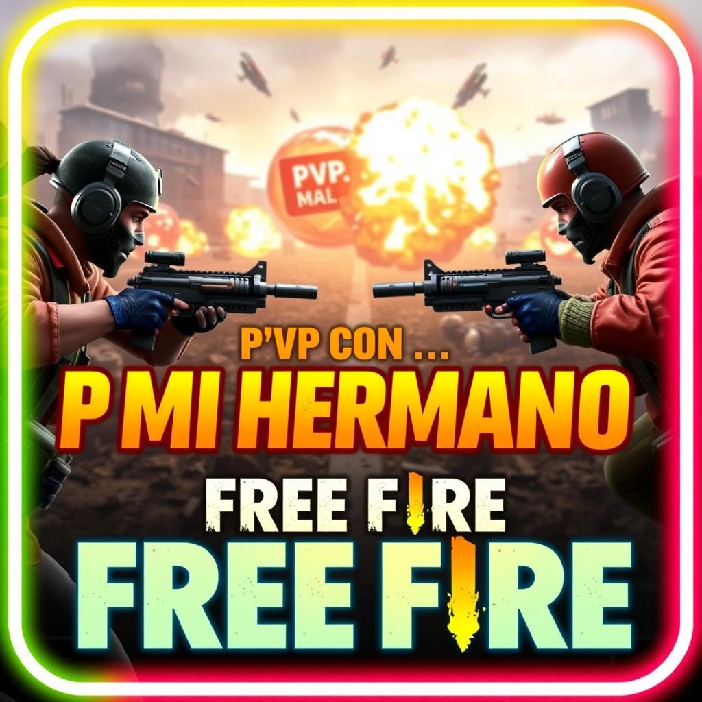 A vibrant and eye-catching YouTube thumbnail for a Free Fire video, featuring two characters from the game positioned on opposite sides of the banner, each aiming their weapons at one another