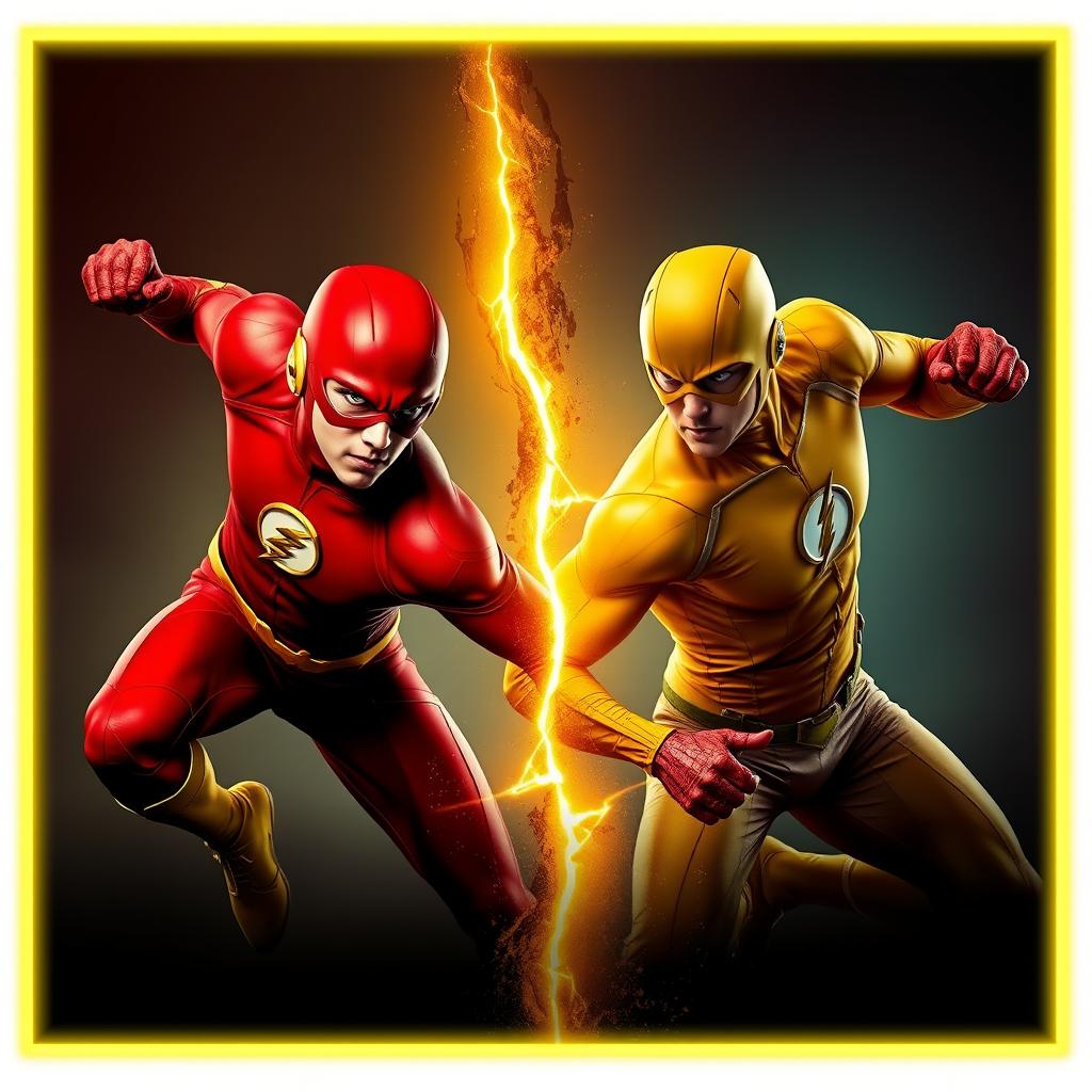 A captivating YouTube thumbnail featuring Flash and Reverse Flash in dynamic poses