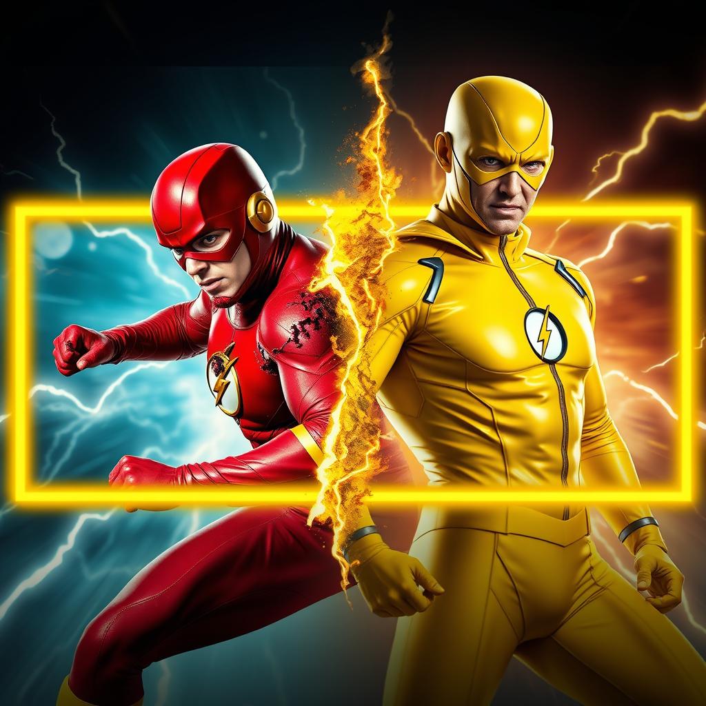 A striking YouTube thumbnail featuring Flash on one side and Reverse Flash on the other