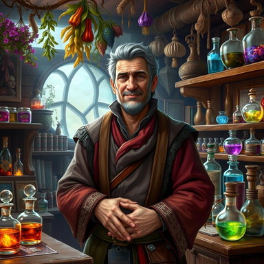 Discover the Mystical Merchant Gilianna: A Fantasy Potion Shop