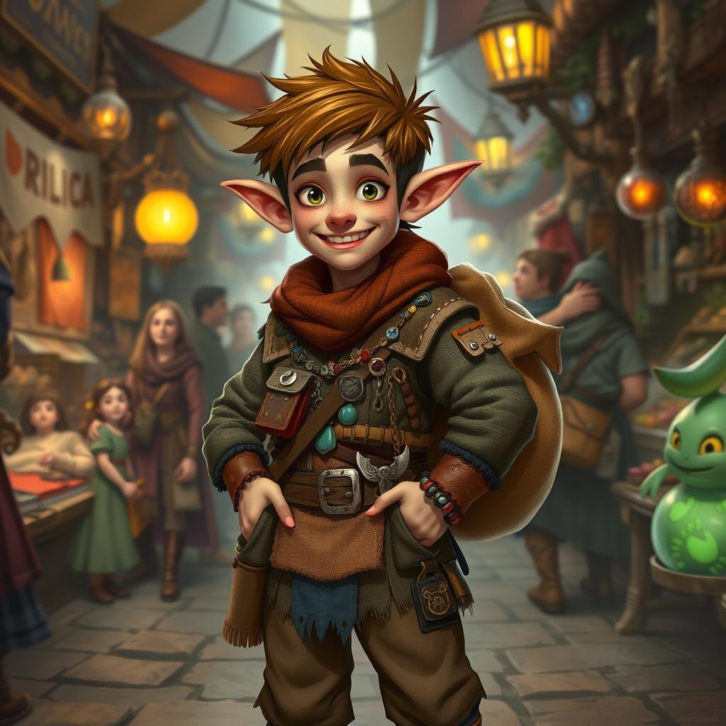 A fantasy merchant character inspired by Dungeons & Dragons, named Vulian