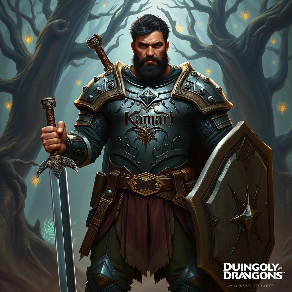 A fantasy setting inspired by Dungeons and Dragons, featuring a sturdy, adult male adventurer with a robust physique