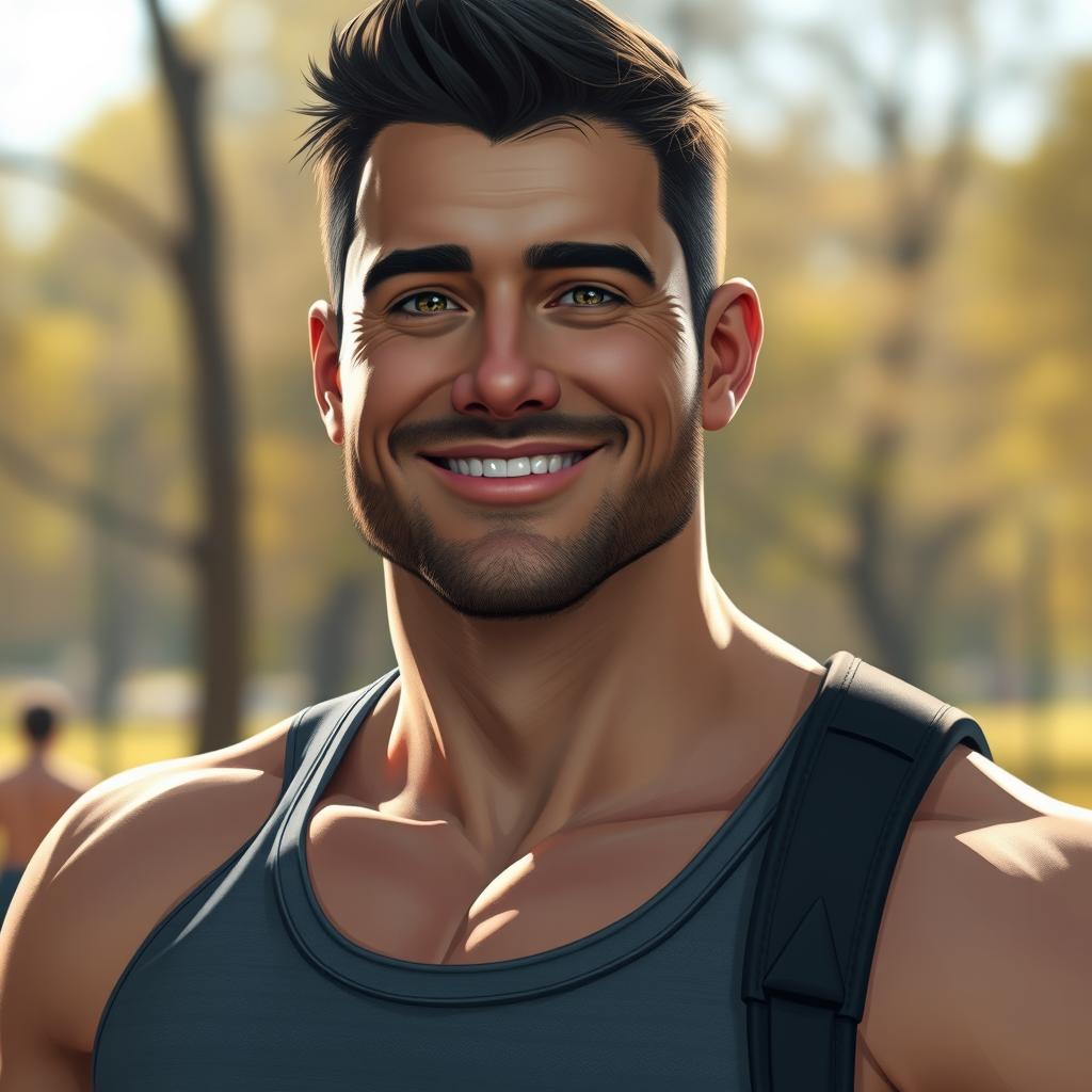 A detailed portrait of Sindre Kaldahl, showcasing a character who appears robust and well-built, with an emphasis on a healthy, strong physique