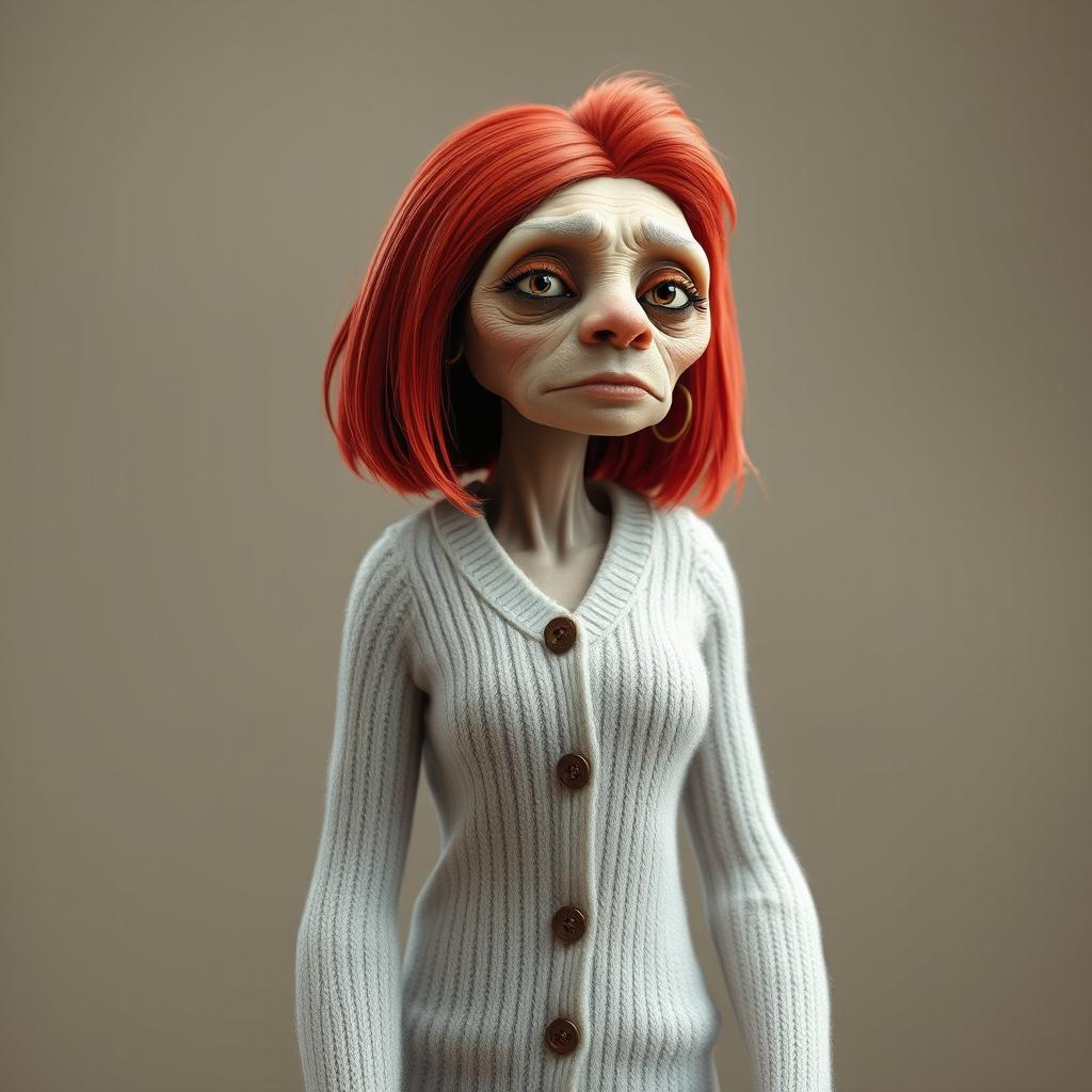 A unique hybrid creature that seamlessly blends features of a sloth with a tall, skinny, tired-looking woman