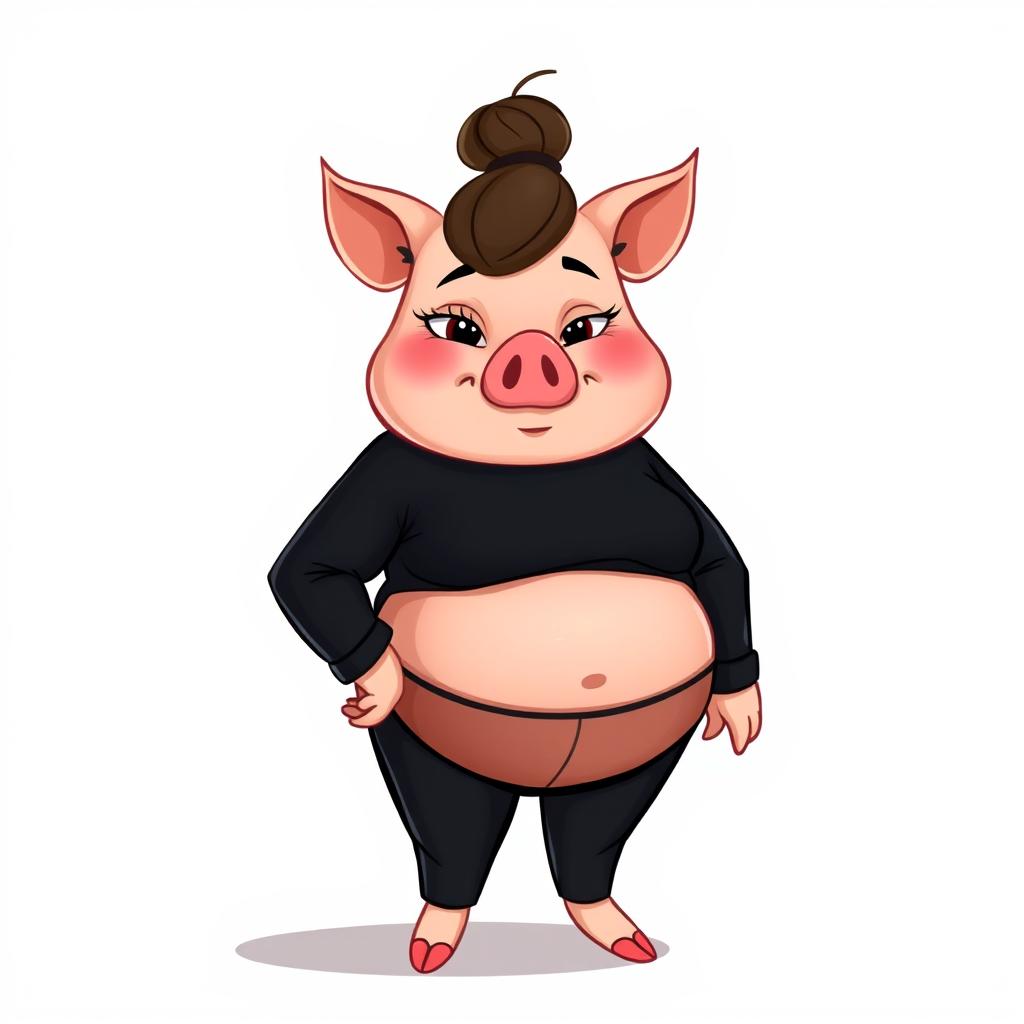 A whimsical character that combines features of a pig and a short, plump woman
