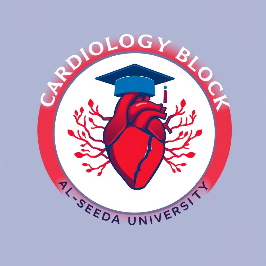 A modern and professional circular emblem logo design for a medical student group named 'Cardiology Block' at 'Al-Saeeda University'