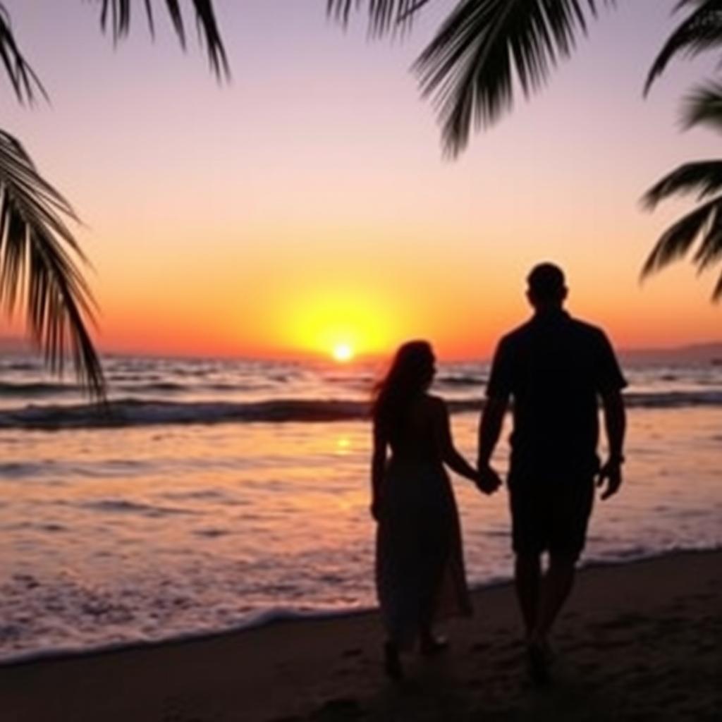 A serene sunset at the beach, where soft waves gently lap at the shore