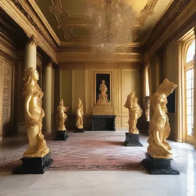 The mansion's luxurious interior was adorned with golden ankus sculptures.