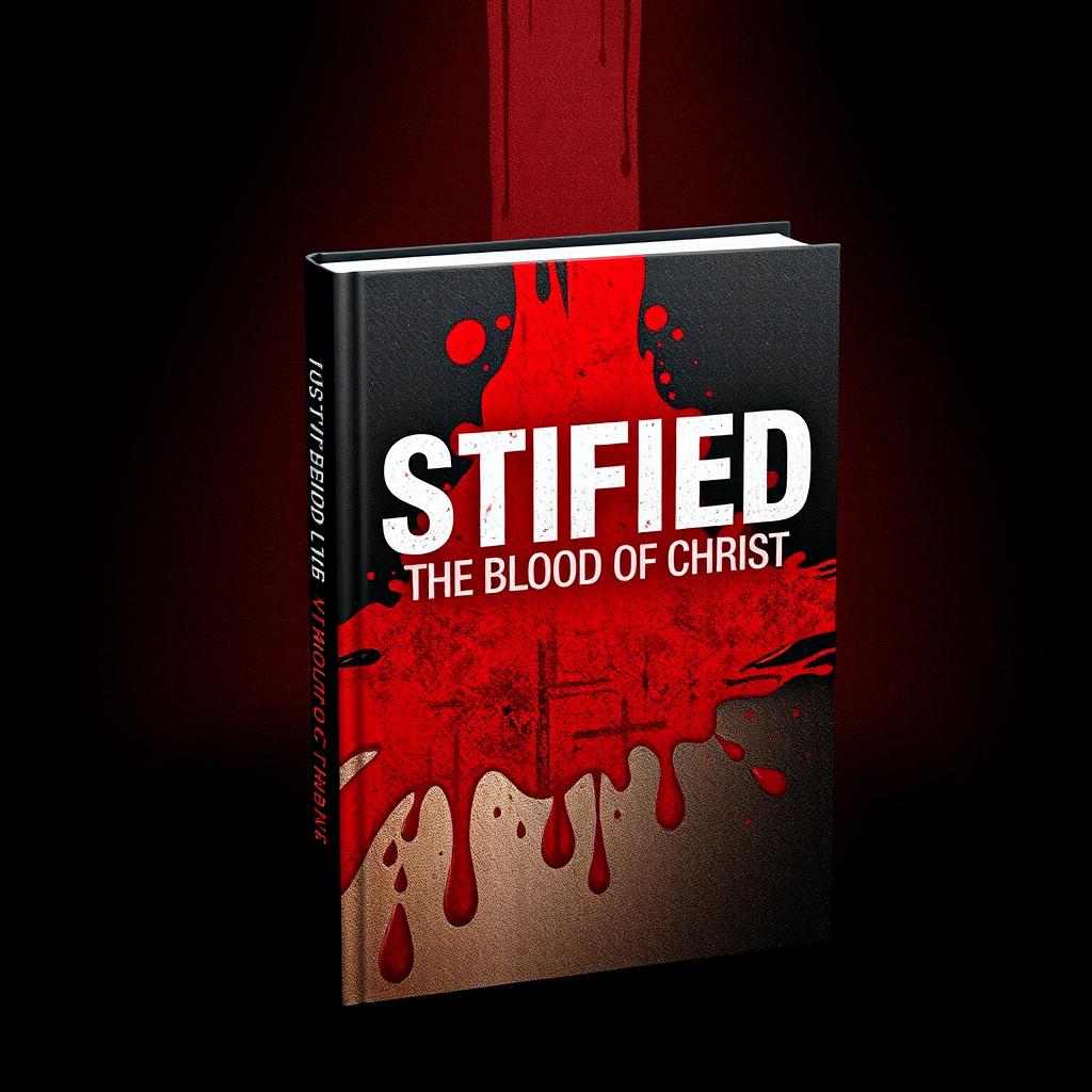 A dramatic book cover featuring a striking blood design with vivid red hues, artistically splattered and flowing across the background