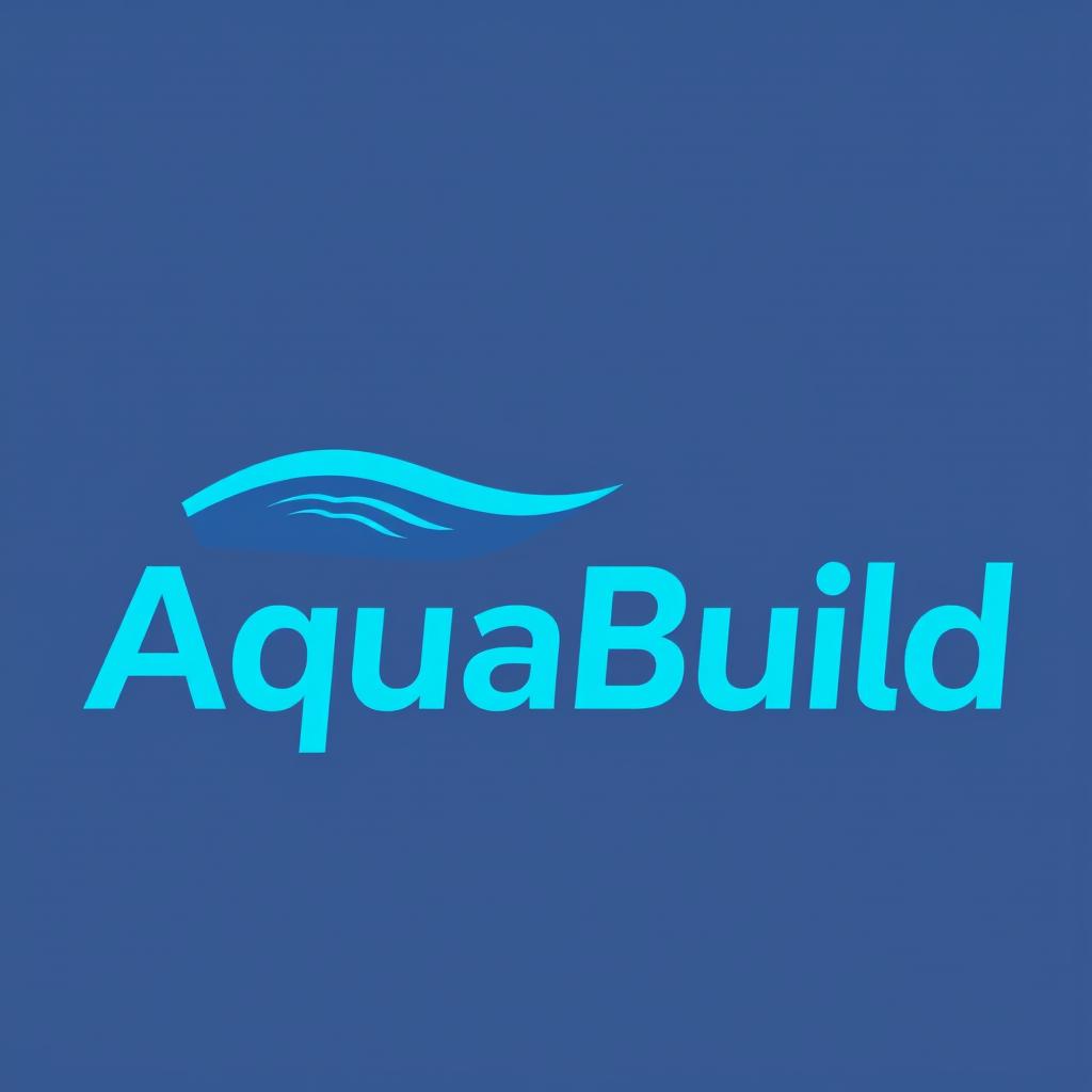 A modern and sleek logo design for a pool construction business, featuring a stylized blue swimming pool shape with water ripples