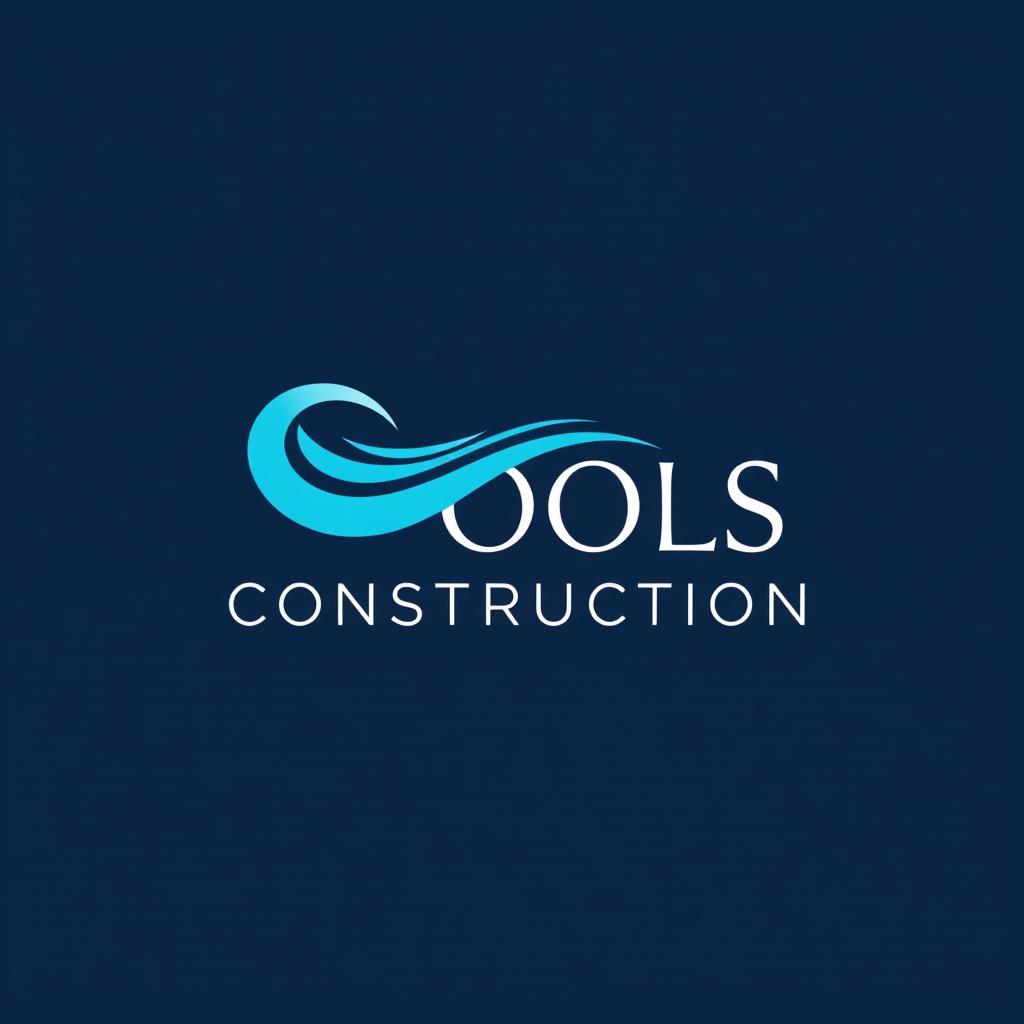 A modern and sleek logo design for a pools construction business, featuring a stylized wave symbol that suggests water and tranquility