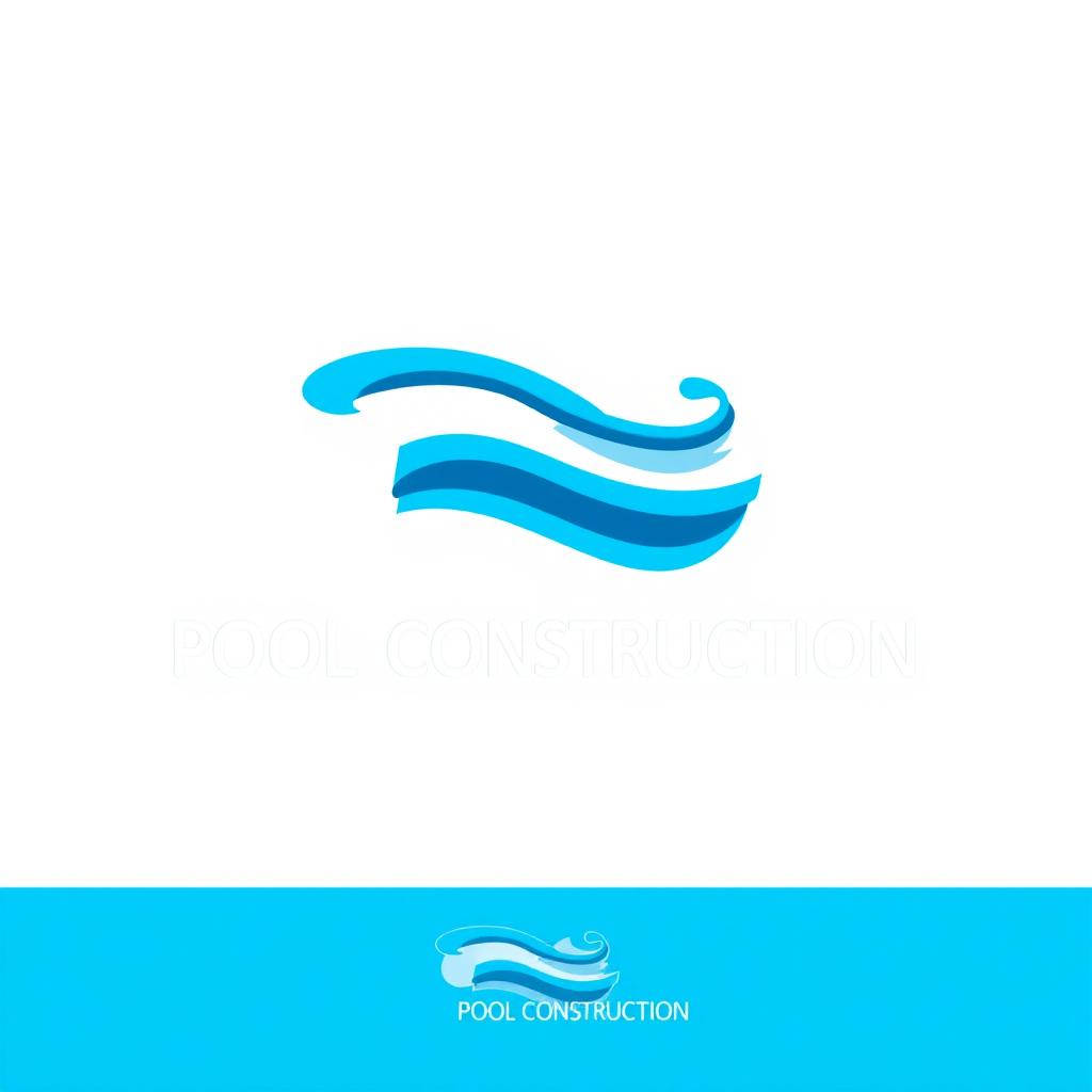 A modern and sleek logo design for a pool construction business, featuring a stylized swimming pool icon with clean lines and vibrant blue hues