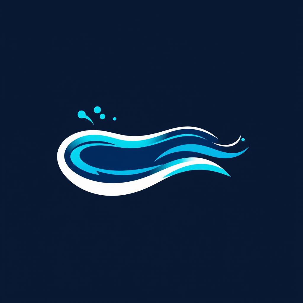 A modern logo design for a pool construction business, featuring a stylized, abstract swimming pool shape, combined with sleek and bold typography for the business name