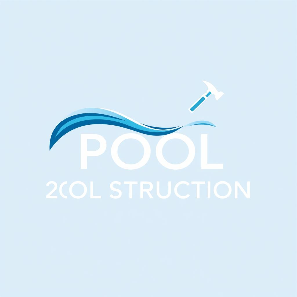 A modern and sleek logo for a pool construction business, incorporating elements like water waves, a swimming pool outline, and construction tools subtly integrated into the design
