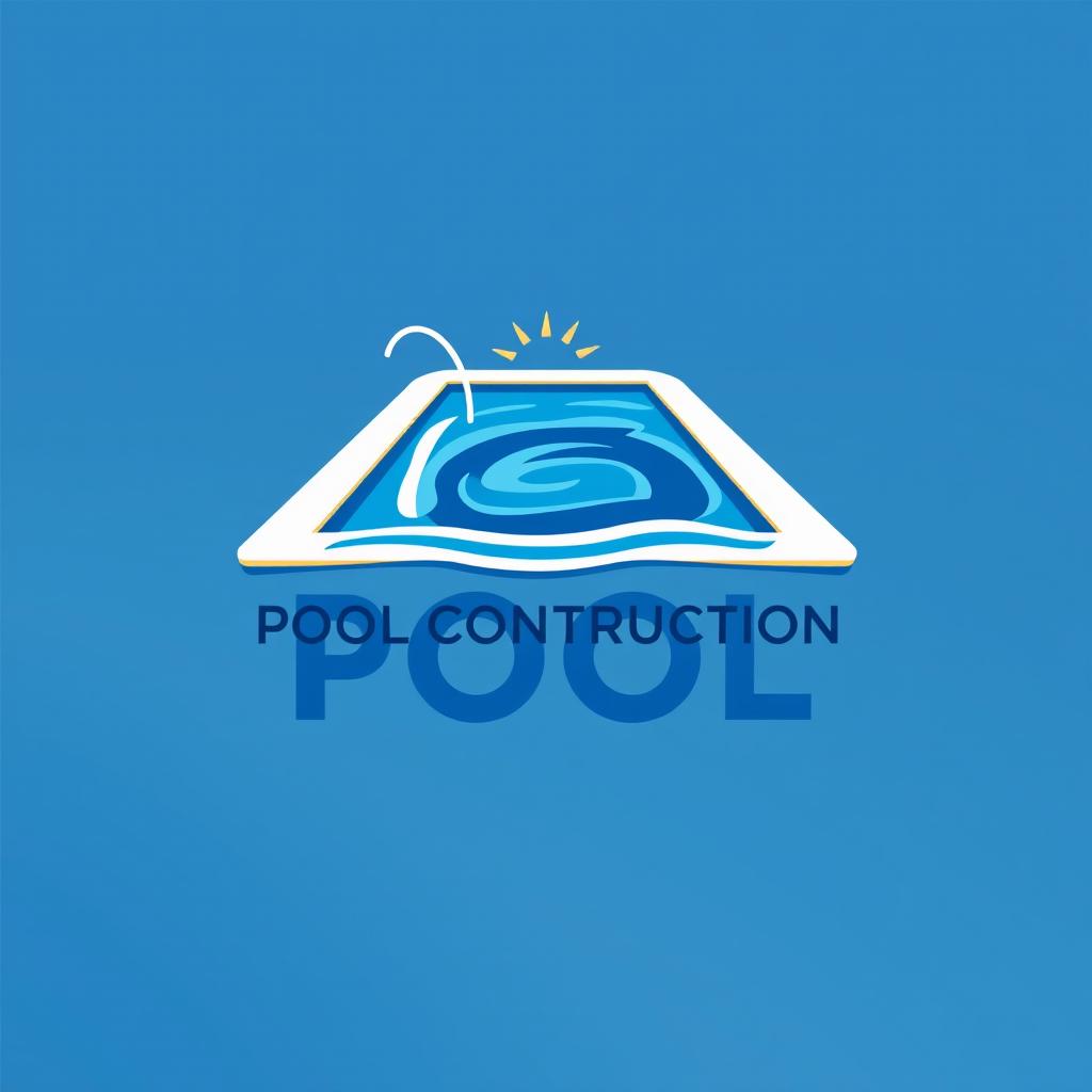 A modern and eye-catching logo design for a pool construction business, featuring a stylized swimming pool with clear blue water
