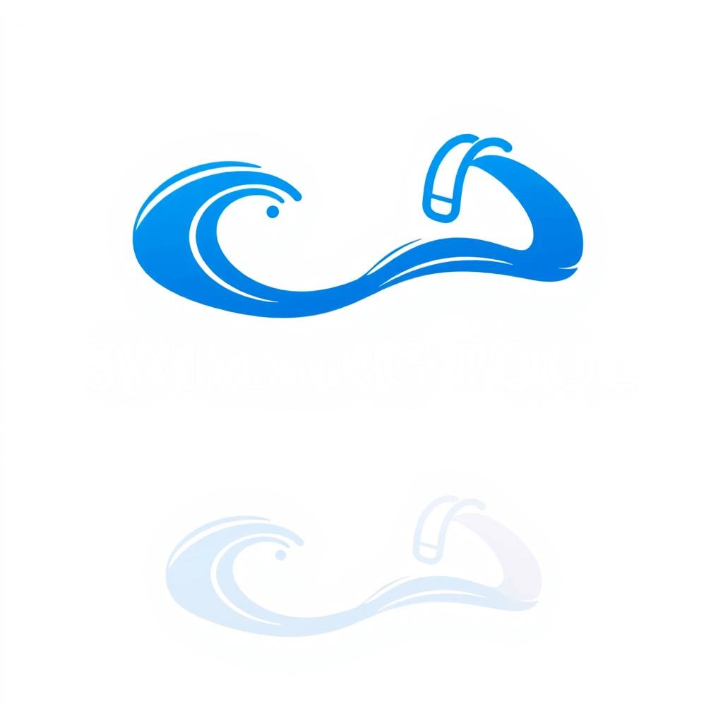 A sleek and modern logo design for a swimming pool construction business, featuring the silhouette of a stylized pool with water waves, incorporating elements like a pool ladder or tiles
