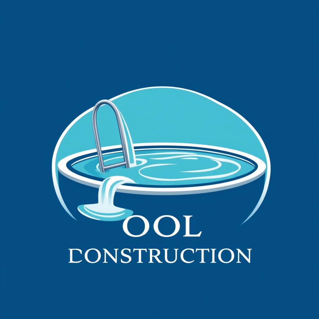 A logo design for a pool construction business featuring a stylized pool with a cascading waterfall, elegantly designed to convey a sense of tranquility and luxury
