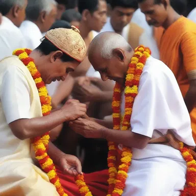 The religious ceremony involved the priest using the ankus to gently touch the devotees' foreheads.