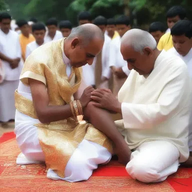 The religious ceremony involved the priest using the ankus to gently touch the devotees' foreheads.