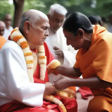 The religious ceremony involved the priest using the ankus to gently touch the devotees' foreheads.
