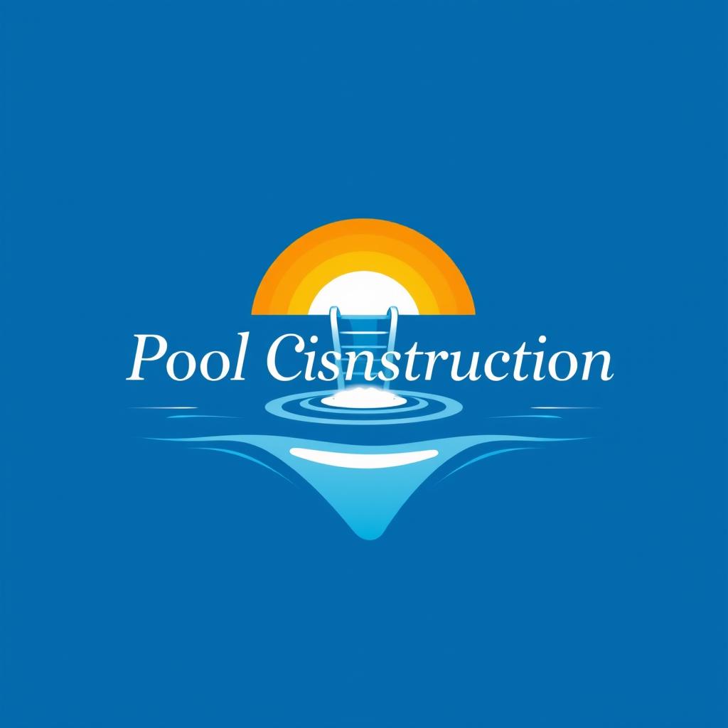 A sleek and modern logo design for a pool construction business, featuring a stylized swimming pool with a visually striking waterfall cascading into the pool