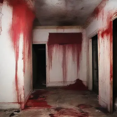 The haunted house was filled with eerie decorations, including an ankus with dried bloodstains.
