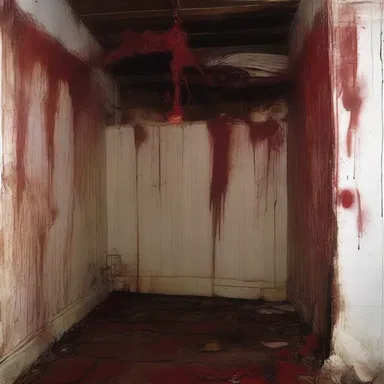 The haunted house was filled with eerie decorations, including an ankus with dried bloodstains.